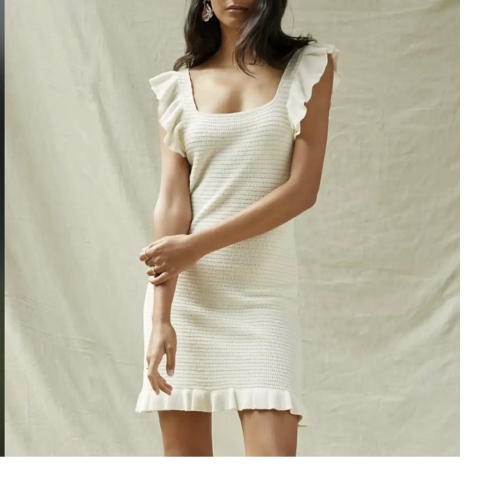 Anthropologie ruffled pointelle knit mini dress with square neck size small
